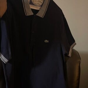 Lacoste Men's Dark Polo with Striped Collar